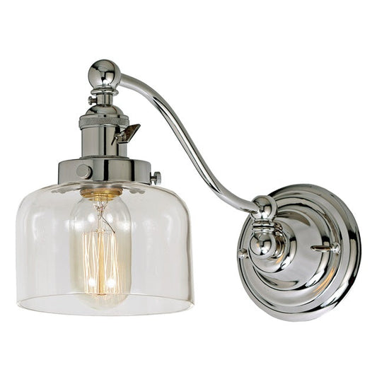 JVI Designs Soho Shyra Polished Nickel 1-Light Half Swing Wall Sconce With Bell-Shaped Clear Glass Shade