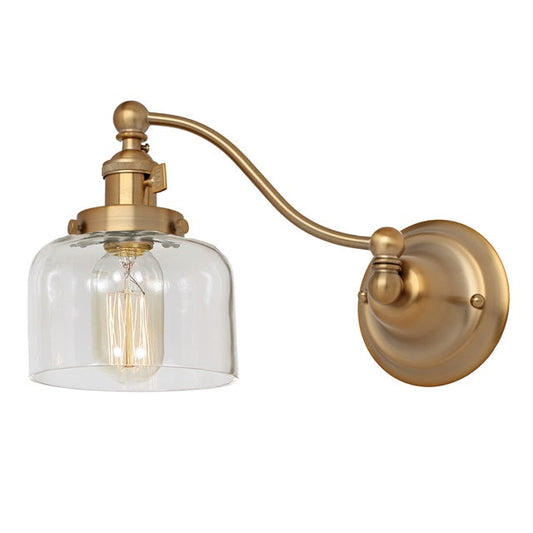 JVI Designs Soho Shyra Satin Brass 1-Light Half Swing Wall Sconce With Bell-Shaped Clear Glass Shade