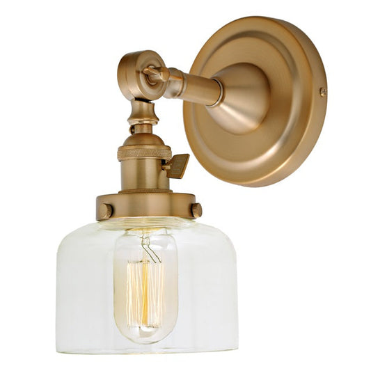 JVI Designs Soho Shyra Satin Brass 1-Light Swivel Wall Sconce With Bell-Shaped Clear Glass Shade