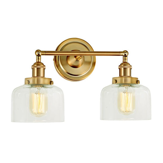 JVI Designs Soho Shyra Satin Brass 2-Light Wall Sconce With Bell-Shaped Clear Glass Shade