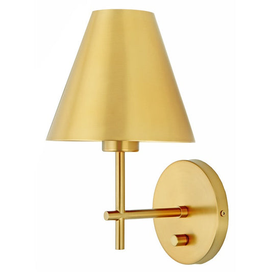 JVI Designs Somerset Satin Brass 1-Light Wall Sconce With Cone-Shaped Metal Shade