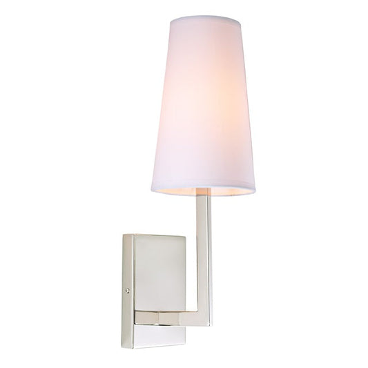 JVI Designs Sullivan Polished Nickel 1-Light Wall Sconce With Coned-Shaped White Fabric Shade
