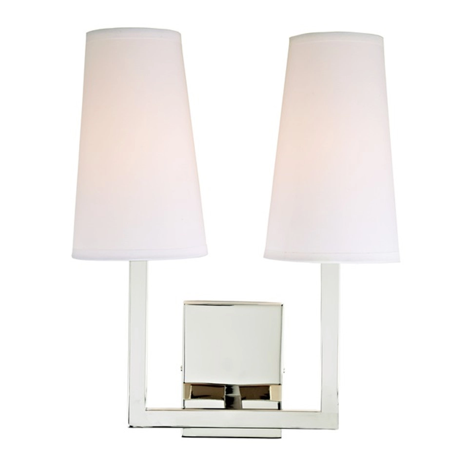 JVI Designs Sullivan Polished Nickel 2-Light Wall Sconce With Coned-Shaped White Fabric Shade