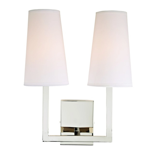 JVI Designs Sullivan Polished Nickel 2-Light Wall Sconce With Coned-Shaped White Fabric Shade