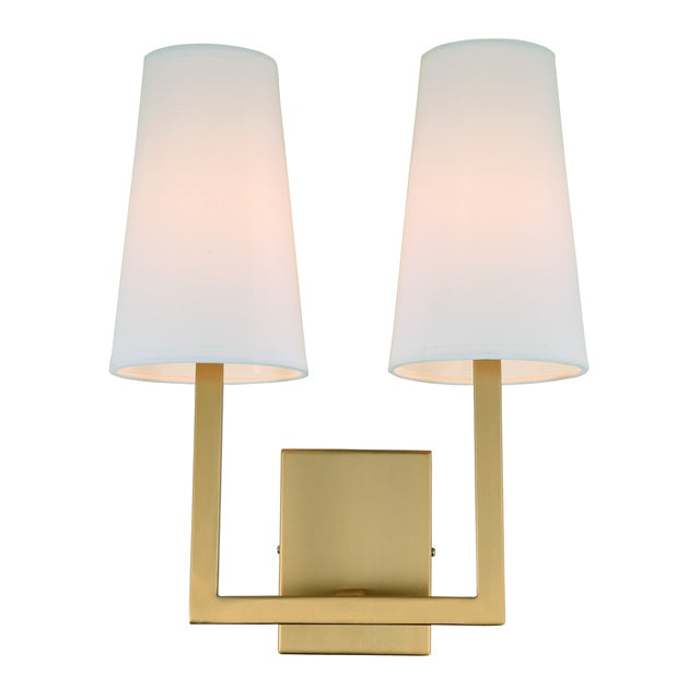 JVI Designs Sullivan Satin Brass 2-Light Wall Sconce With Coned-Shaped White Fabric Shade