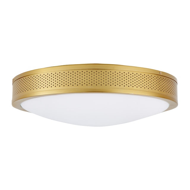 JVI Designs Surrey Satin Brass 2-Light Round Mesh Frame Flush Ceiling Mount With Frosted Glass Shade