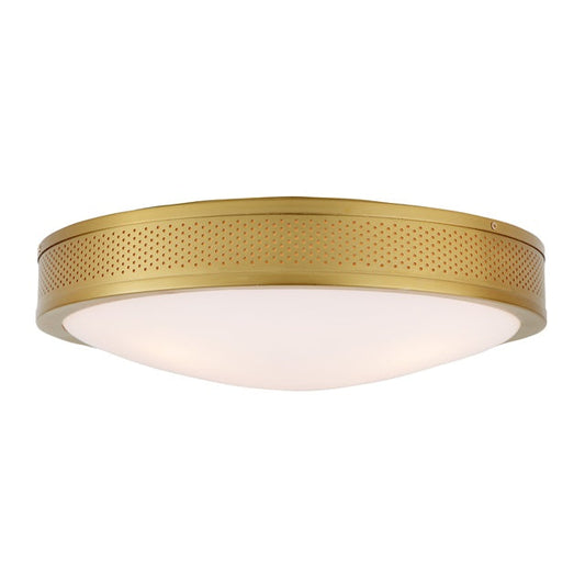 JVI Designs Surrey Satin Brass 2-Light Round Mesh Frame Flush Ceiling Mount With Frosted Glass Shade