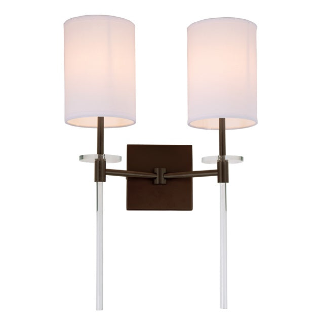 JVI Designs Sutton Oil Rubbed Bronze 2-Light Wall Sconce With Cylinder-Shaped White Fabric Shade
