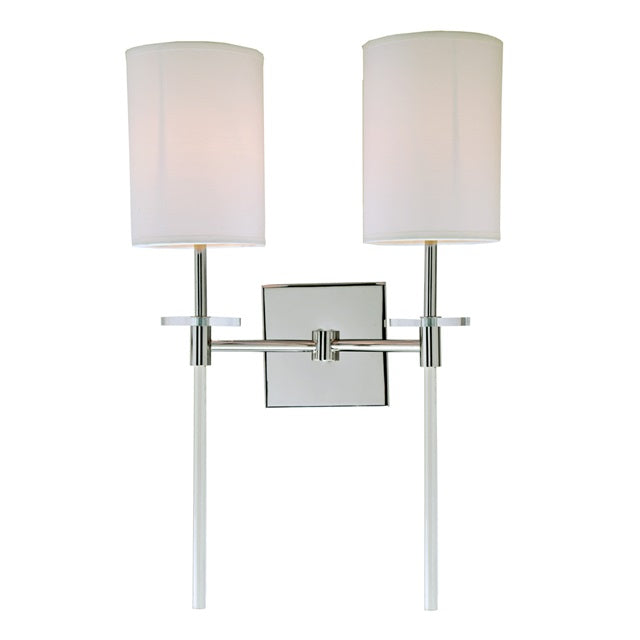 JVI Designs Sutton Polished Nickel 2-Light Wall Sconce With Cylinder-Shaped White Fabric Shade
