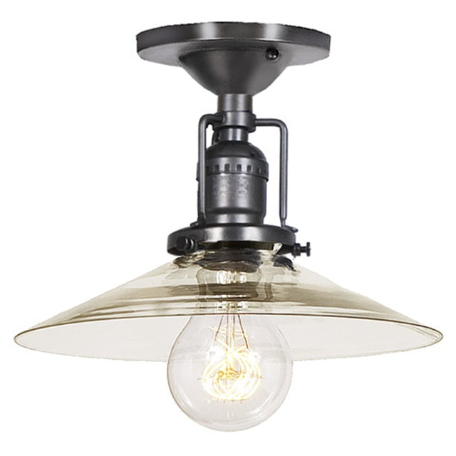 JVI Designs Union Square Ashbury Gun Metal 1-Light Flush Ceiling Mount Lighting With Cone-Shaped Clear Glass Shade