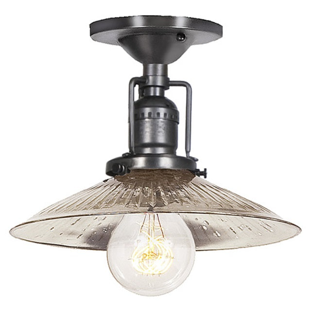 JVI Designs Union Square Ashbury Gun Metal 1-Light Flush Ceiling Mount Lighting With Cone-Shaped Mercury Glass Shade