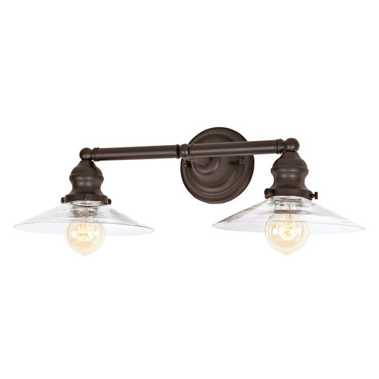 JVI Designs Union Square Ashbury Oil Rubbed Bronze 2-Light Industrial Wall Sconce With Cone-Shaped Glass Shade