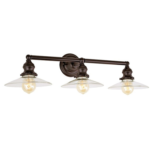 JVI Designs Union Square Ashbury Oil Rubbed Bronze 3-Light Wall Sconce With Cone-Shaped Clear Glass Shade