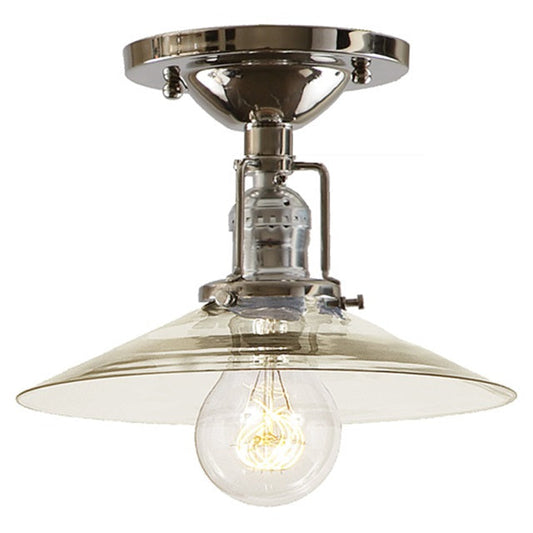 JVI Designs Union Square Ashbury Polished Nickel 1-Light Flush Ceiling Mount Lighting With Cone-Shaped Clear Glass Shade