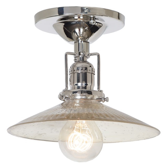 JVI Designs Union Square Ashbury Polished Nickel 1-Light Flush Ceiling Mount Lighting With Cone-Shaped Mercury Glass Shade