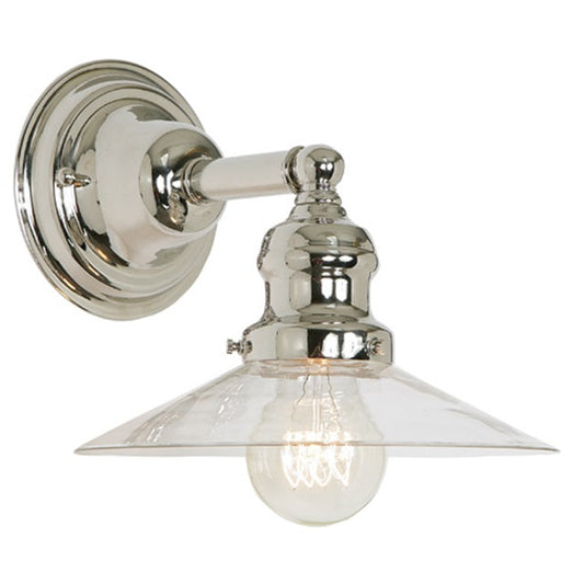 JVI Designs Union Square Ashbury Polished Nickel 1-Light Wall Sconce With Cone-Shaped Clear Glass Shade