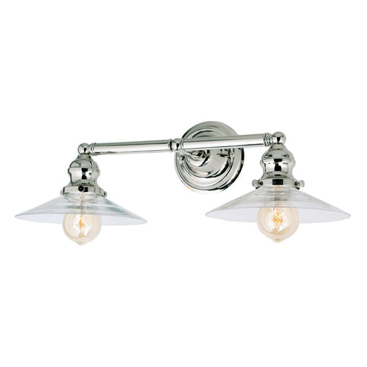 JVI Designs Union Square Ashbury Polished Nickel 2-Light Industrial Wall Sconce With Cone-Shaped Glass Shade