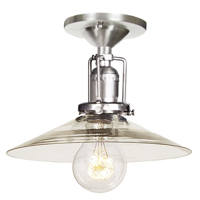 JVI Designs Union Square Ashbury Satin Nickel 1-Light Flush Ceiling Mount Lighting With Cone-Shaped Clear Glass Shade