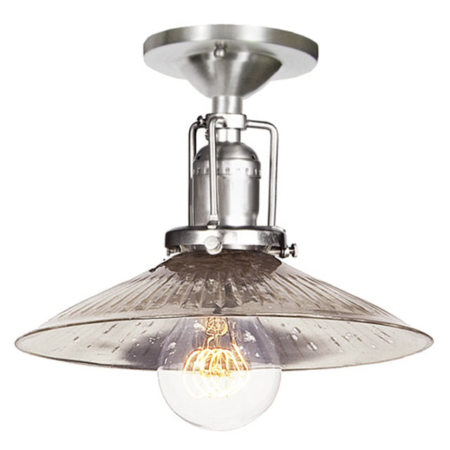 JVI Designs Union Square Ashbury Satin Nickel 1-Light Flush Ceiling Mount Lighting With Cone-Shaped Mercury Glass Shade