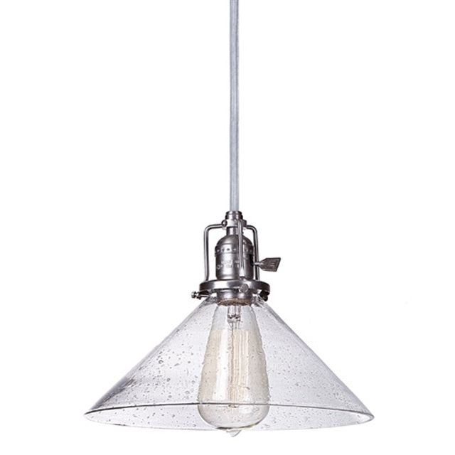 JVI Designs Union Square Bailey Gun Metal 1-Light Hanging Pendant Lighting With Cone-Shaped Seedy Glass Shade
