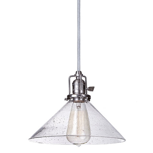 JVI Designs Union Square Bailey Gun Metal 1-Light Hanging Pendant Lighting With Cone-Shaped Seedy Glass Shade