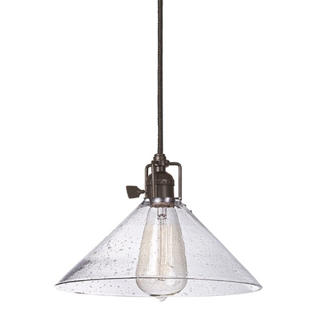 JVI Designs Union Square Bailey Oil Rubbed Bronze 1-Light Hanging Pendant Lighting With Cone-Shaped Seedy Glass Shade