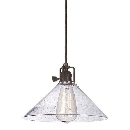 JVI Designs Union Square Bailey Oil Rubbed Bronze 1-Light Hanging Pendant Lighting With Cone-Shaped Seedy Glass Shade