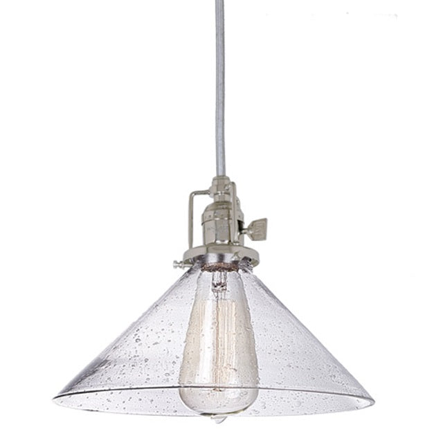JVI Designs Union Square Bailey Satin Nickel 1-Light Hanging Pendant Lighting With Cone-Shaped Seedy Glass Shade