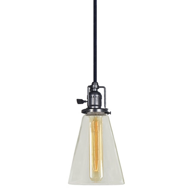 JVI Designs Union Square Barclay Gun Metal 1-Light Hanging Pendant Lighting With Cone-Shaped Clear Glass Shade