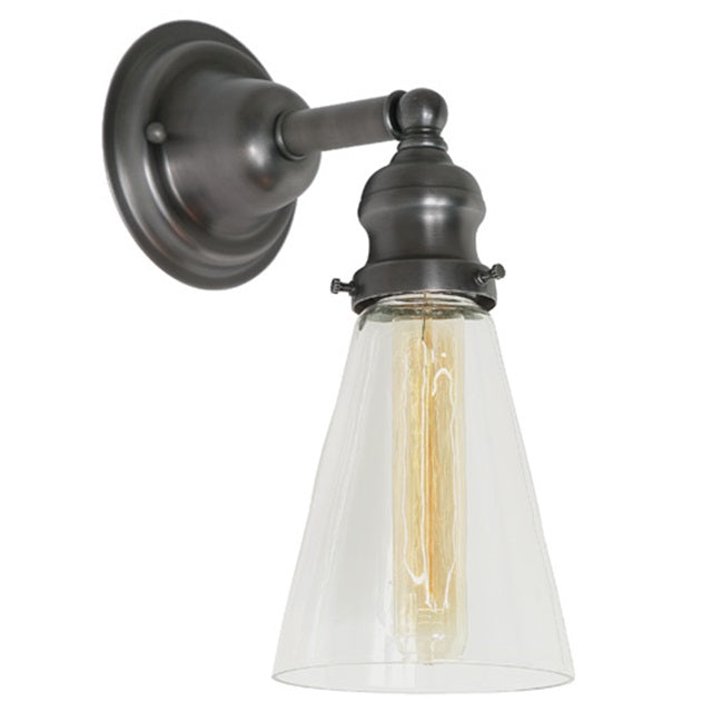 JVI Designs Union Square Barclay Gun Metal 1-Light Wall Sconce With Cone-Shaped Clear Glass Shade