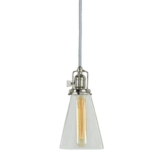 JVI Designs Union Square Barclay Polished Nickel 1-Light Hanging Pendant Lighting With Cone-Shaped Clear Glass Shade