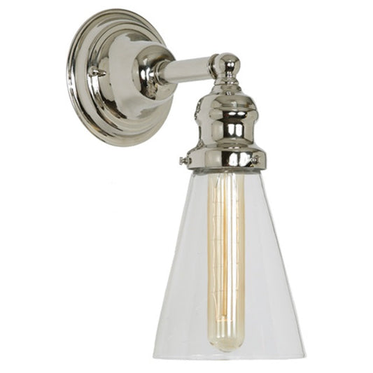 JVI Designs Union Square Barclay Polished Nickel 1-Light Wall Sconce With Cone-Shaped Clear Glass Shade