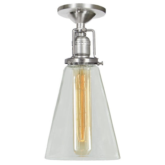 JVI Designs Union Square Barclay Satin Nickel 1-Light Flush Ceiling Mount Lighting With Cone-Shaped Clear Glass Shade