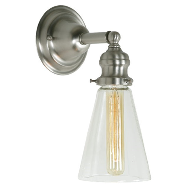 JVI Designs Union Square Barclay Satin Nickel 1-Light Wall Sconce With Cone-Shaped Clear Glass Shade