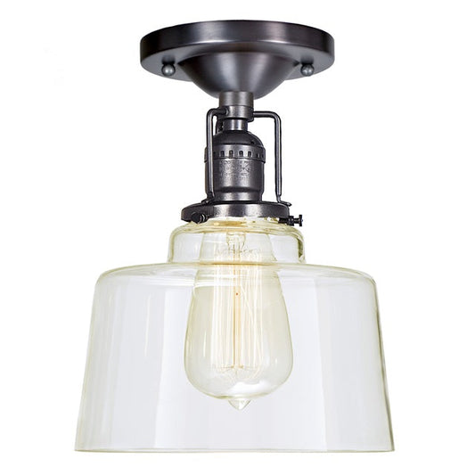 JVI Designs Union Square Buffy Gun Metal 1-Light Flush Ceiling Mount Lighting With Bowl-Shaped Clear Glass Shade