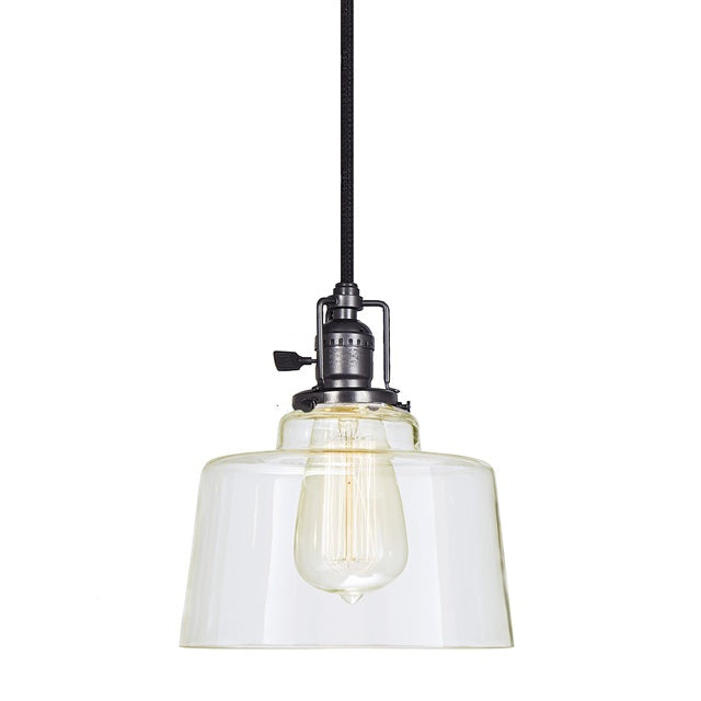 JVI Designs Union Square Buffy Gun Metal 1-Light Hanging Pendant Lighting With Bowl-Shaped Clear Glass Shade