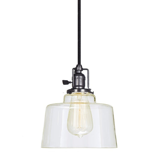 JVI Designs Union Square Buffy Gun Metal 1-Light Hanging Pendant Lighting With Bowl-Shaped Clear Glass Shade