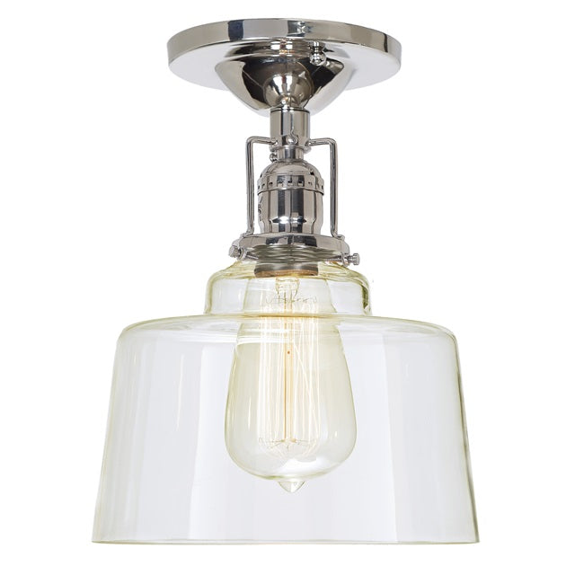 JVI Designs Union Square Buffy Polished Nickel 1-Light Flush Ceiling Mount Lighting With Bowl-Shaped Clear Glass Shade