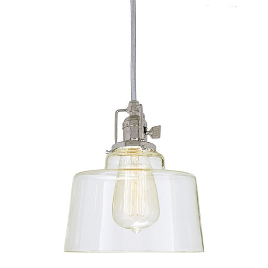 JVI Designs Union Square Buffy Polished Nickel 1-Light Hanging Pendant Lighting With Bowl-Shaped Clear Glass Shade