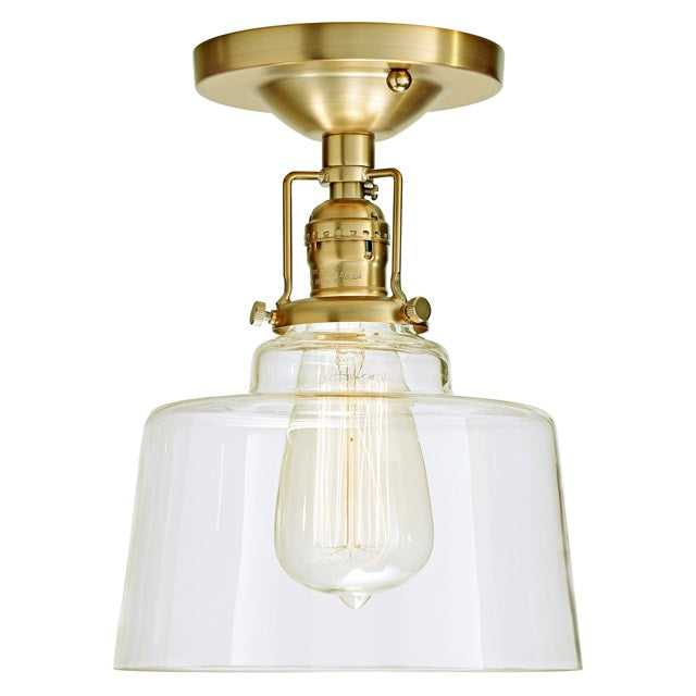 JVI Designs Union Square Buffy Satin Brass 1-Light Flush Ceiling Mount Lighting With Bowl-Shaped Clear Glass Shade