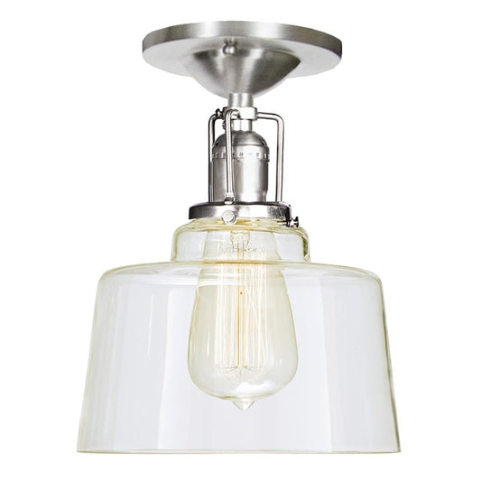 JVI Designs Union Square Buffy Satin Nickel 1-Light Flush Ceiling Mount Lighting With Bowl-Shaped Clear Glass Shade