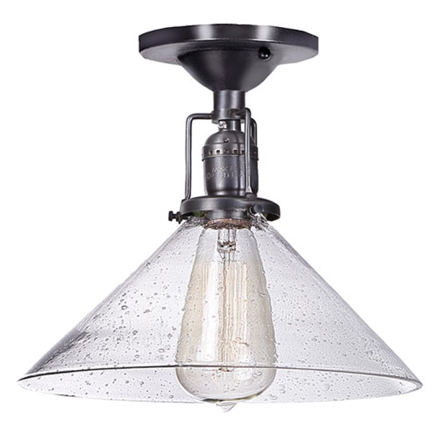 JVI Designs Union Square Gun Metal 1-Light Flush Ceiling Mount Lighting With Cone-Shaped Seeded Glass Shade