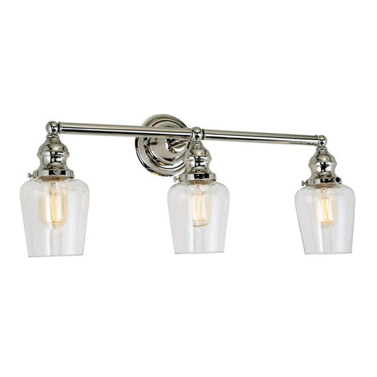 JVI Designs Union Square Liberty Polished Nickel 3-Light Wall Sconce With Bell-Shaped Clear Mercury Glass Shade