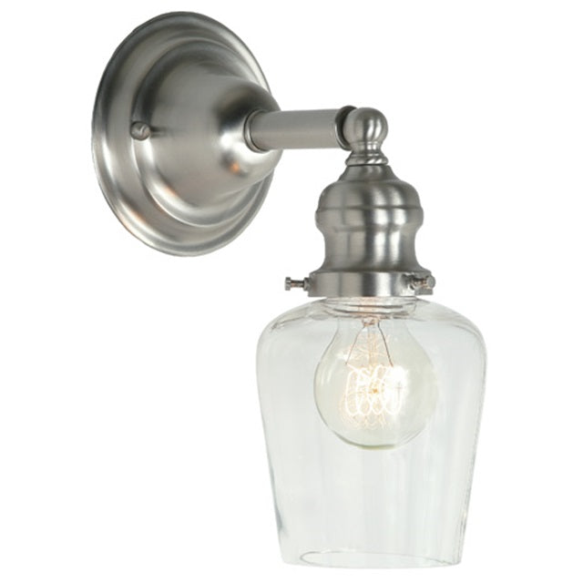 JVI Designs Union Square Liberty Satin Nickel 1-Light Wall Sconce With Bell-Shaped Clear Glass Shade