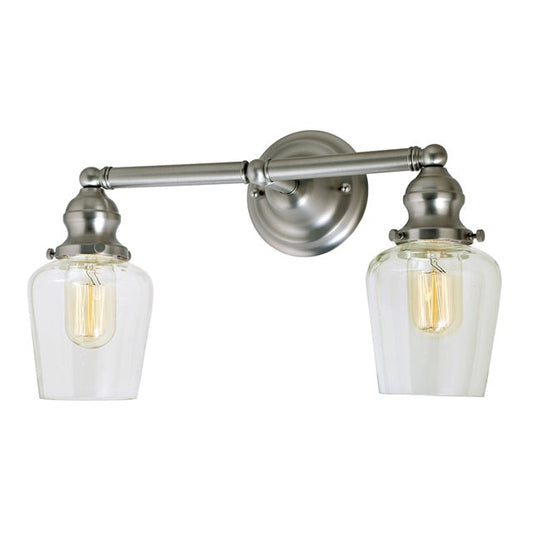 JVI Designs Union Square Liberty Satin Nickel 2-Light Industrial Wall Sconce With Bell-Shaped Glass Shade