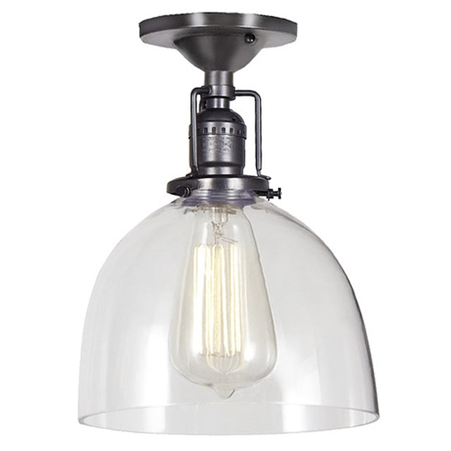 JVI Designs Union Square Madison Gun Metal 1-Light Flush Ceiling Mount Lighting With Bell-Shaped Clear Glass Shade