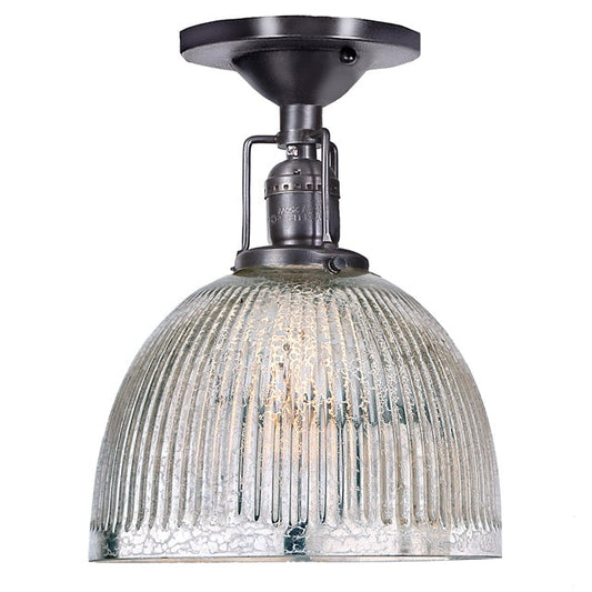 JVI Designs Union Square Madison Gun Metal 1-Light Flush Ceiling Mount Lighting With Bell-Shaped Mercury Glass Shade