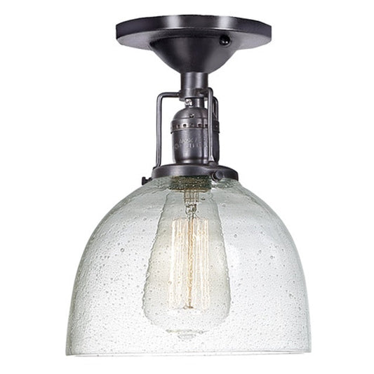 JVI Designs Union Square Madison Gun Metal 1-Light Flush Ceiling Mount Lighting With Bell-Shaped Seedy Glass Shade