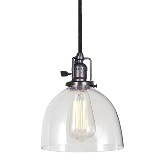 JVI Designs Union Square Madison Gun Metal 1-Light Hanging Pendant Lighting With Bell-Shaped Clear Glass Shade