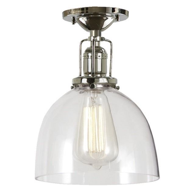 JVI Designs Union Square Madison Polished Nickel 1-Light Flush Ceiling Mount Lighting With Bell-Shaped Clear Glass Shade